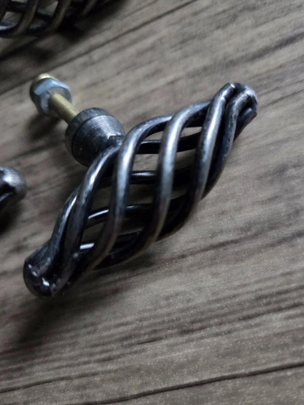 Set of 6 VTG Twist Metal Birdcage Cabinet Knobs in Antique Pewter Finish